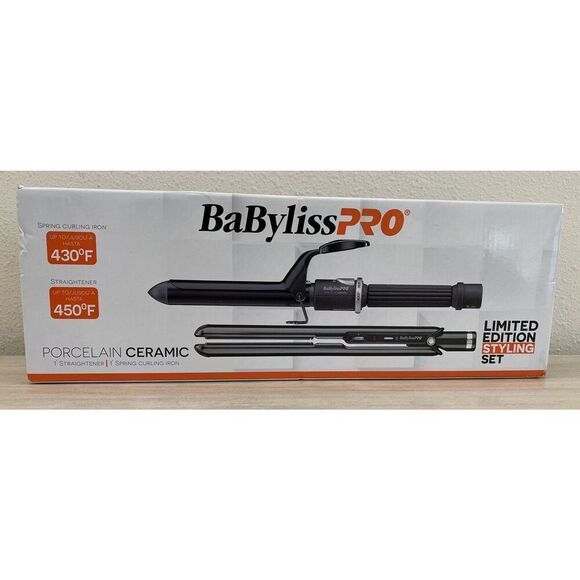 BaByliss PRO Porcelain Ceramic 1” Flat Straightener & 1” Spring Curling Iron SET - Picture 2 of 7